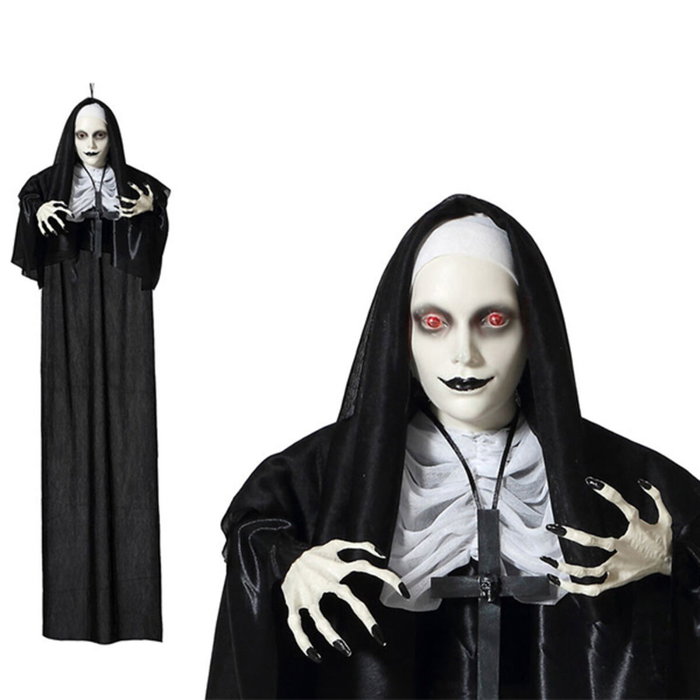 BigBuy Carnival Décoration d'Halloween Bonne Sœur Sinistre avec Yeux Lumineux 120cm