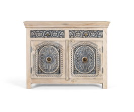 GINER Y COLOMER Buffet artisanal sculpté en bois de manguier - Blanc et bleu