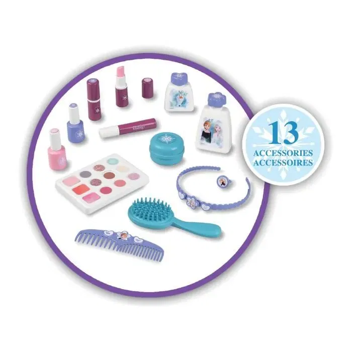Smoby Valise beauté Reine des Neiges - Coffret de jeu pour enfants avec maquillage, coiffure et onglerie - 13 accessoires factices - Pour enfants dès 3 ans