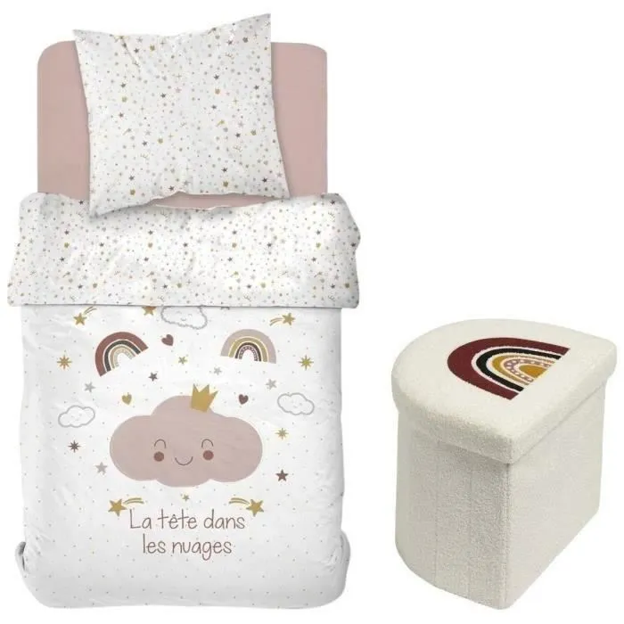 Today - Ensemble parure de lit enfant ARC EN CIEL + coffre-pouf pliable de rangement, 140 x 200 cm, Coton 100%, housse réversible Today - Ensemble parure de lit enfant ARC EN CIEL + coffre-pouf pliable de rangement, 140 x 200 cm, Coton 100%, housse réversible