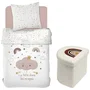Today - Ensemble parure de lit enfant ARC EN CIEL + coffre-pouf pliable de rangement, 140 x 200 cm, Coton 100%, housse réversible