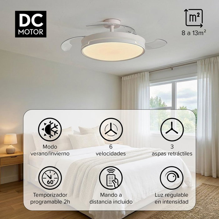 Yoevu CONCEPT RAY Ventilateur de plafond blanc avec LED et pales rétractables