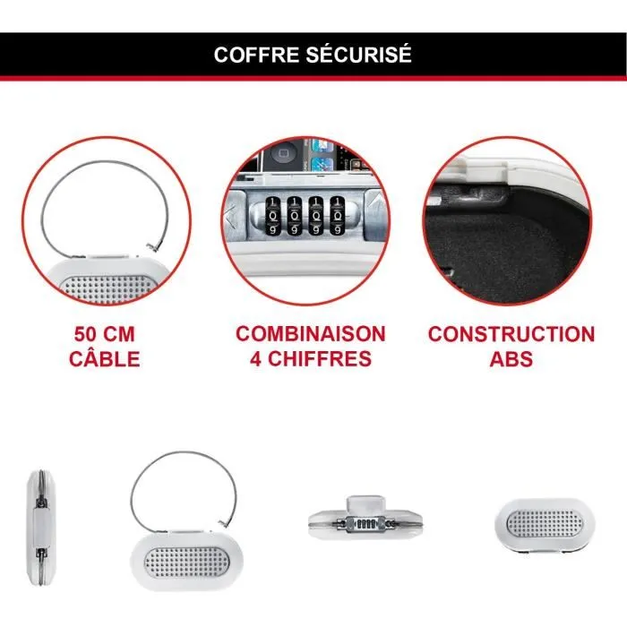 Master Lock 5900EURDWHT - Mini coffre-fort portable Safe Space avec câble de fixation et combinaison - Blanc