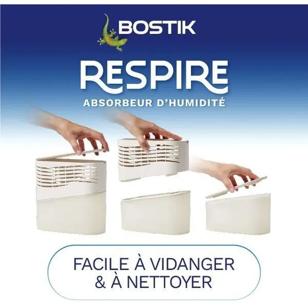 Bostik Absorbeur d'humidité Respire - Jusqu'à 25 m² - 2 recharges sans parfum 2 x 250 g - Éco-conçu à partir de plastique et carton recyclés