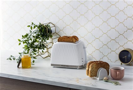 Russell Hobbs 26060-56 Tostador Honeycomb Blanc pour 2 Tranches avec Fonction Extra-Élévation et Support à Croissants