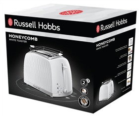 Russell Hobbs 26060-56 Tostador Honeycomb Blanc pour 2 Tranches avec Fonction Extra-Élévation et Support à Croissants