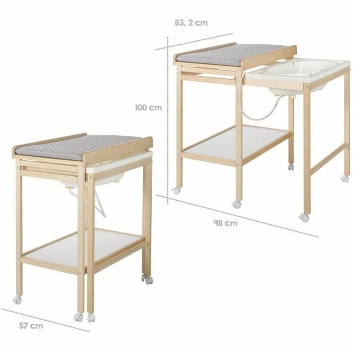 Roba Table à langer avec baignoire coulissante et matelas déperlant Gris