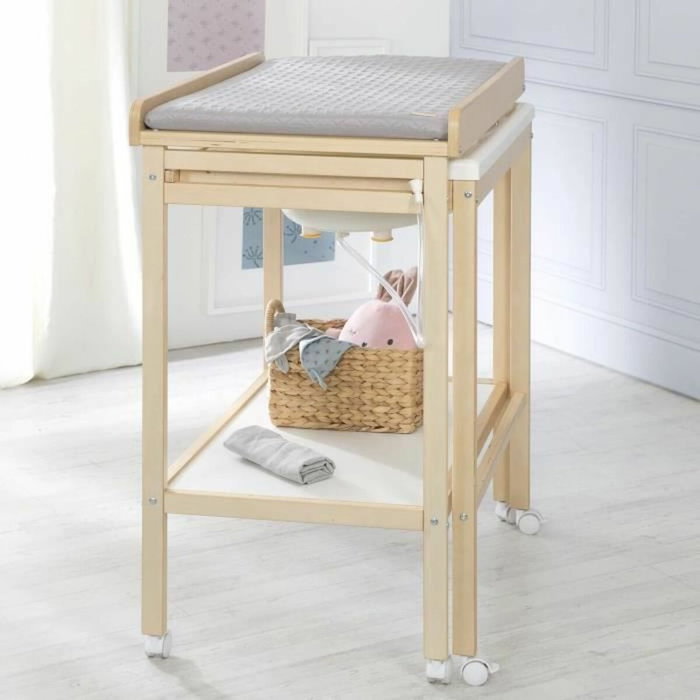 Roba Table à langer avec baignoire coulissante et matelas déperlant Gris