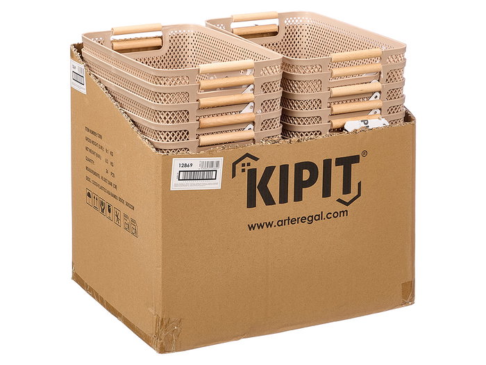 KIPIT Panier en plastique avec anse en bambou beige