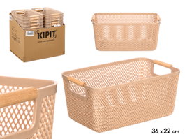 KIPIT Panier en plastique avec anse en bambou beige