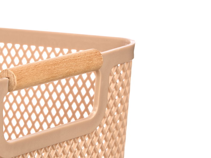 KIPIT Panier en plastique avec anse en bambou beige