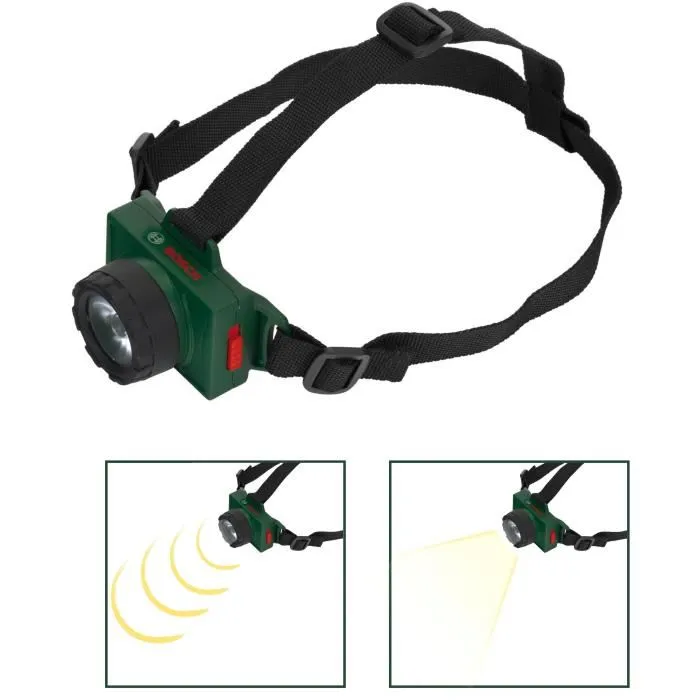 Theo Klein Lampe Frontale Bosch pour Enfants à Partir de 3 Ans, 2 Modes d'Éclairage, Portée 8 m, Fonctionne avec 2 Piles AA (non Incluses), Élastique Ajustable