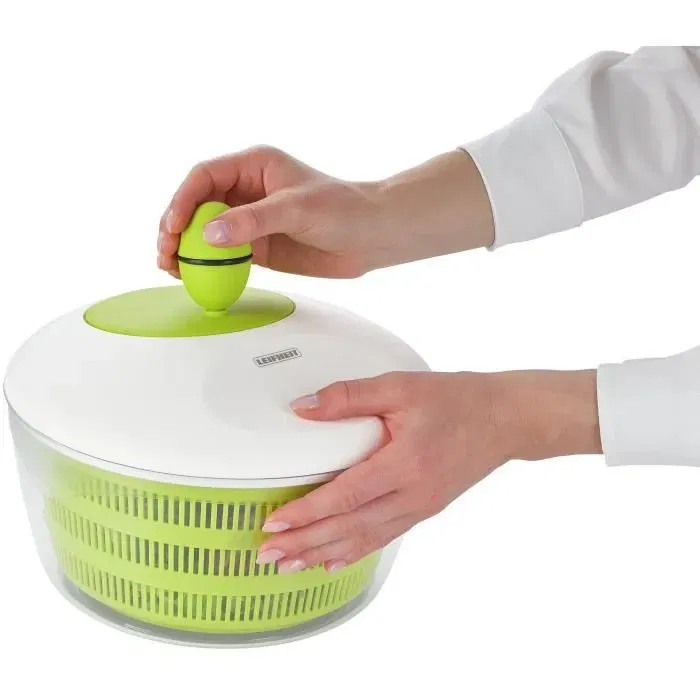 Leifheit Essoreuse à salade Trend 23069 4L - Panier blanc et vert à poignée ergonomique, essorage par manivelle et patins stabilisateurs