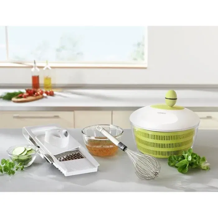 Leifheit Essoreuse à salade Trend 23069 4L - Panier blanc et vert à poignée ergonomique, essorage par manivelle et patins stabilisateurs
