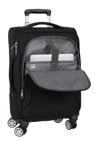 Safta - Trolley cabine souple 20" Business Black, valise à main 35x51x20 cm en nylon 900D et cuir PVC