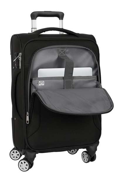 Safta - Trolley cabine souple 20" Business Black, valise à main 35x51x20 cm en nylon 900D et cuir PVC