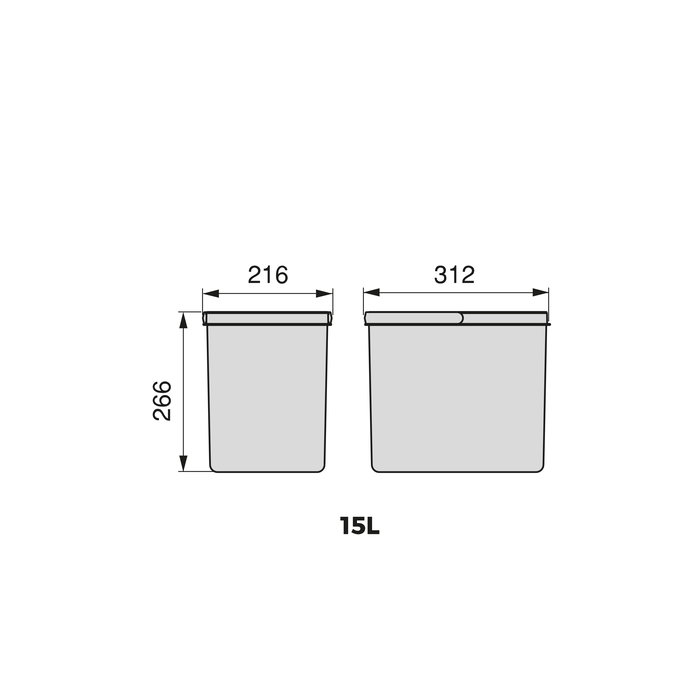 Emuca Poubelles pour tiroir de cuisine Recycle avec couvercle anti-odeurs, Hauteur 266, 1x15litres, Plastique, Noir