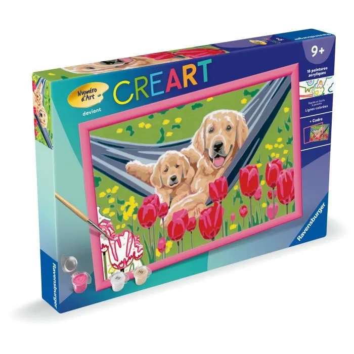 Ravensburger 25852 CreArt Kids - Kit de peinture par numéros avec cadre - Labrador et tulipes - 31x21 cm - À partir de 7 ans