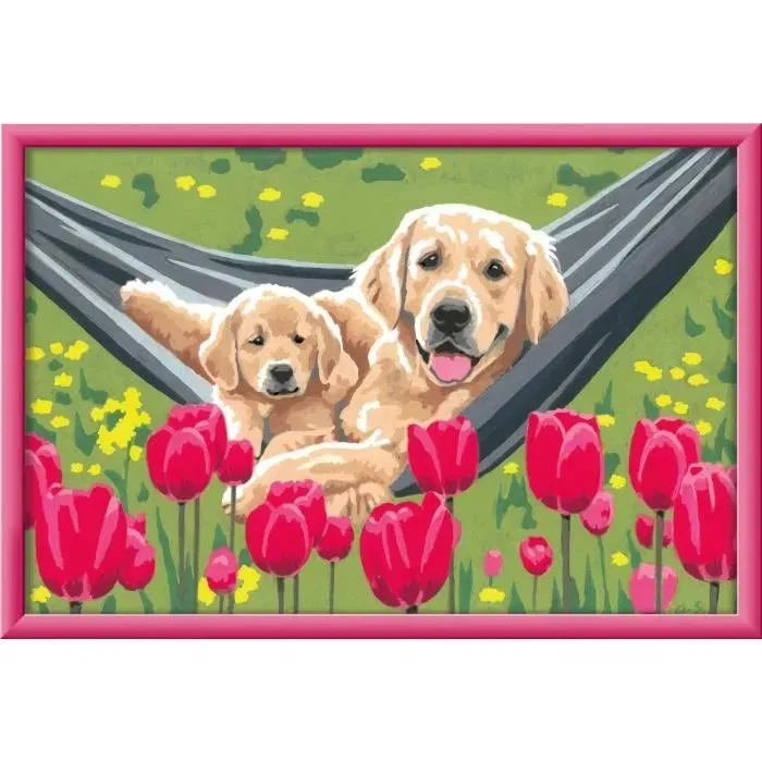Ravensburger 25852 CreArt Kids - Kit de peinture par numéros avec cadre - Labrador et tulipes - 31x21 cm - À partir de 7 ans