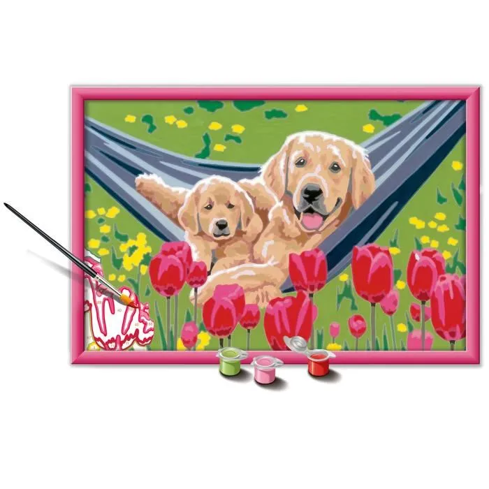 Ravensburger 25852 CreArt Kids - Kit de peinture par numéros avec cadre - Labrador et tulipes - 31x21 cm - À partir de 7 ans