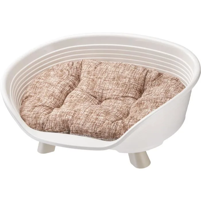 Ferplast - Panier corbeille coussin relax blanc Taille M pour chat et petit chien - Corbeille ventilée avec coussin confortable - 64 x 48 x 25 cm