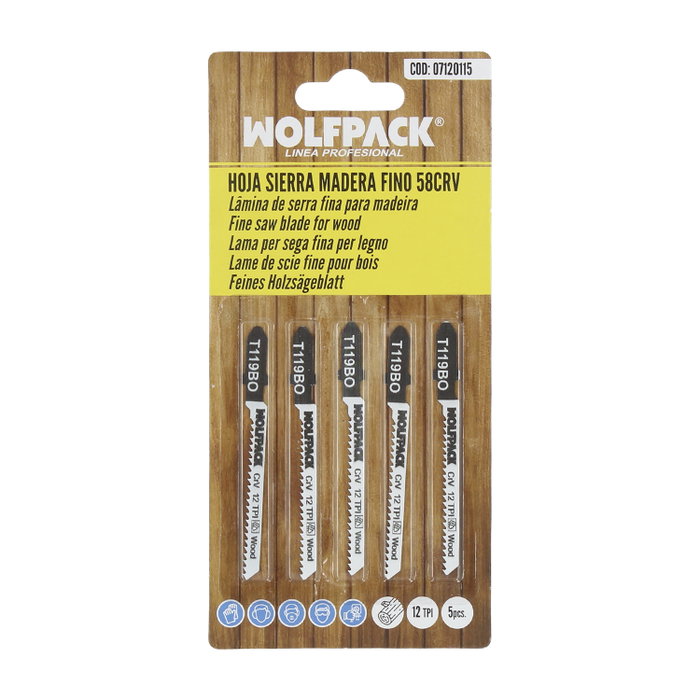 WOLFPACK LINEA PROFESIONAL Lames de scie sauteuse pour bois, coupe fine, 5 pièces
