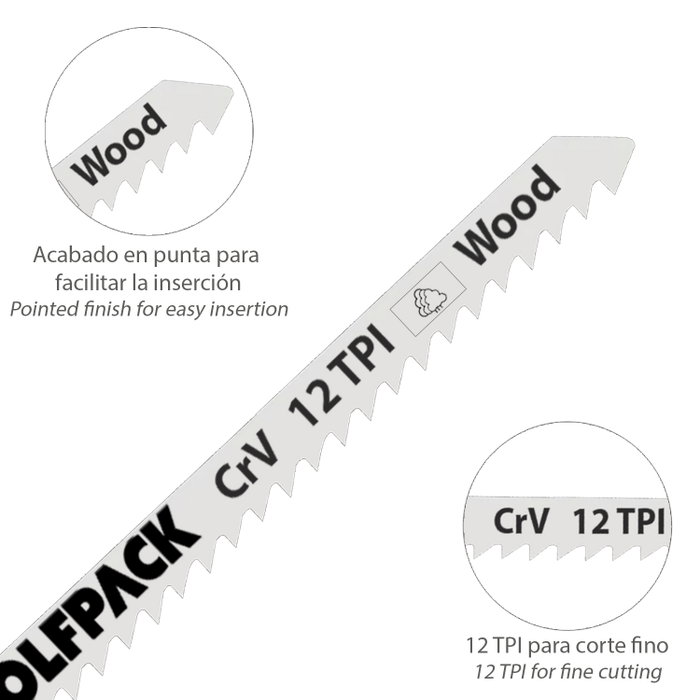 WOLFPACK LINEA PROFESIONAL Lames de scie sauteuse pour bois, coupe fine, 5 pièces