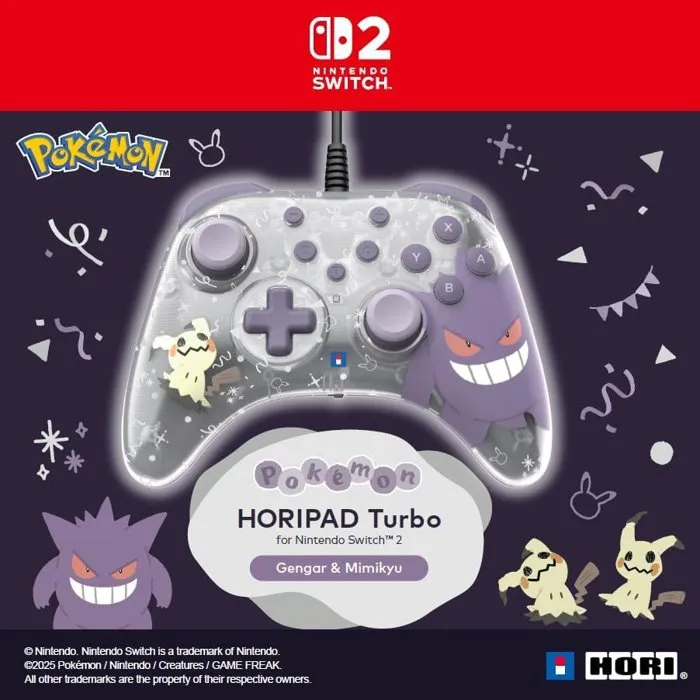Hori Manette filaire Pokémon Horipad Turbo Ectoplasma & Mimiqui avec boutons arrière programmables pour Nintendo Switch, Switch OLED et Switch 2
