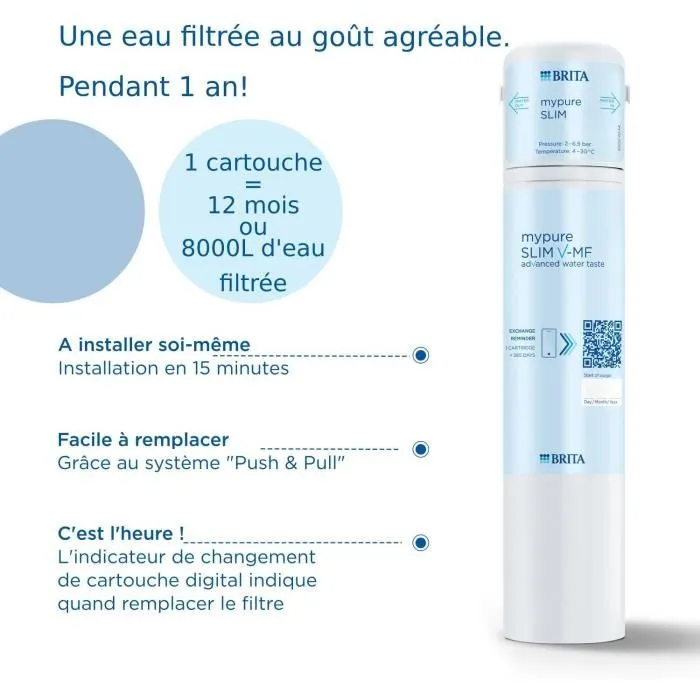 Brita MyPure Slim V-MF - Système de filtration d'eau sous évier avec cartouche longue durée - Jusqu'à 1 an / 8000 L
