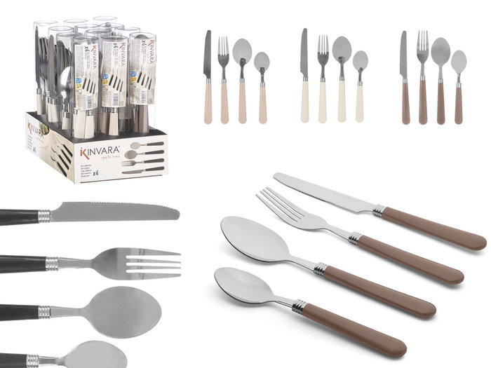 Kinvara Lot de 4 couverts assortis couleurs terre acier et plastique 4x22x4 cm (Set de 12) Kinvara Lot de 4 couverts assortis couleurs terre acier et plastique 4x22x4 cm (Set de 12)