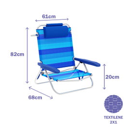 Marbueno Chaise Pliante 5 Positions Rayures Bleues