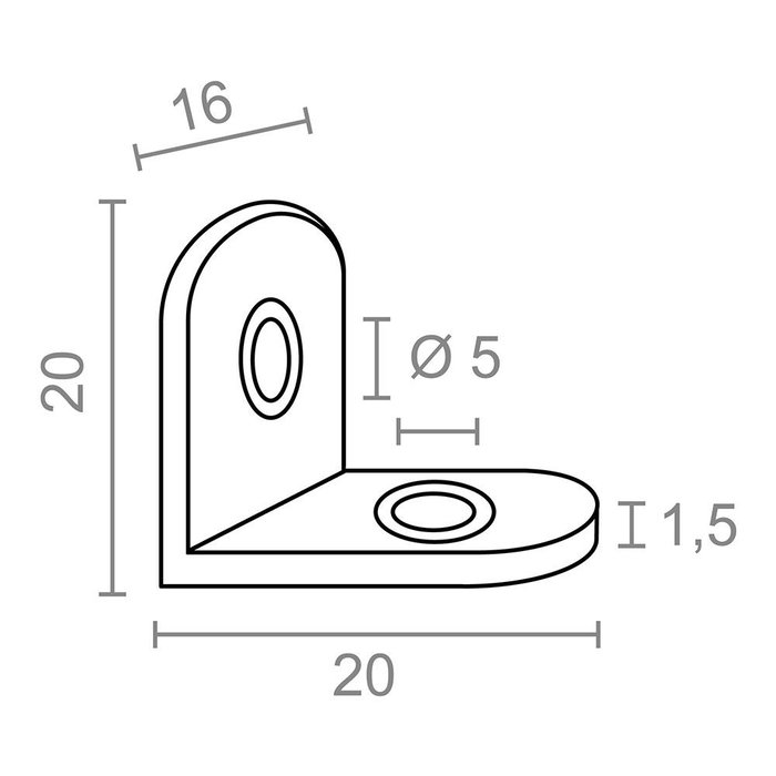 Edm Angle de renfort modèle AN24, 20 x 20 x 16 mm, 4 pièces