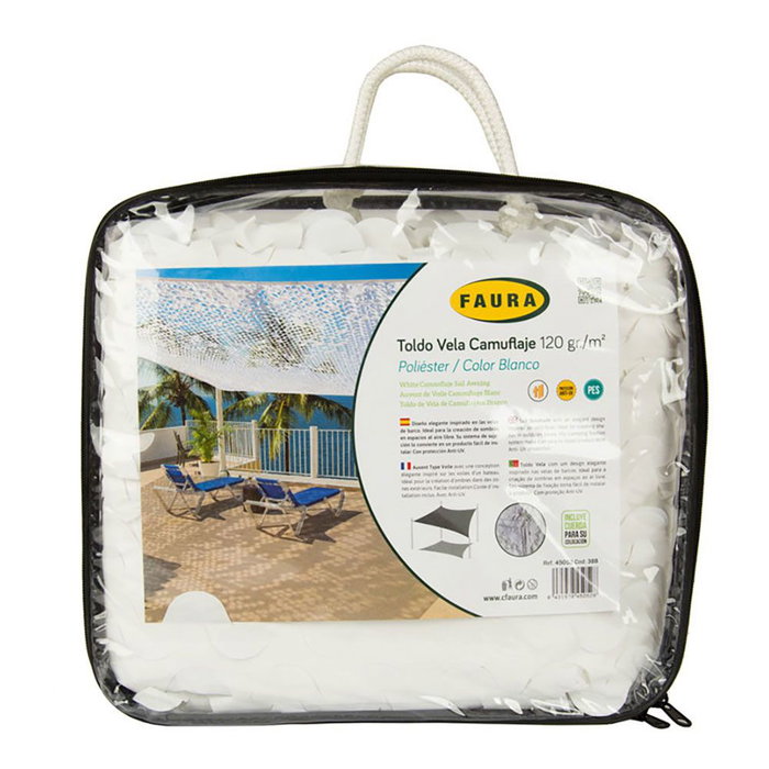 Faura Voile d'ombrage camouflage réversible blanc 3 x 4 m, polyester, anneaux inox, traitement anti-UV Faura Voile d'ombrage camouflage réversible blanc 3 x 4 m, polyester, anneaux inox, traitement anti-UV