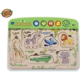 VTECH - Mon Premier Puzzle des Animaux - Jouet en bois éducatif interactif avec sons et apprentissage de l'anglais pour bébé - FSC