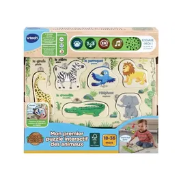 VTech Mon Premier Puzzle des Animaux - Jouet en bois interactif FSC avec reconnaissance et apprentissage des animaux, cris et comptage - Langue française