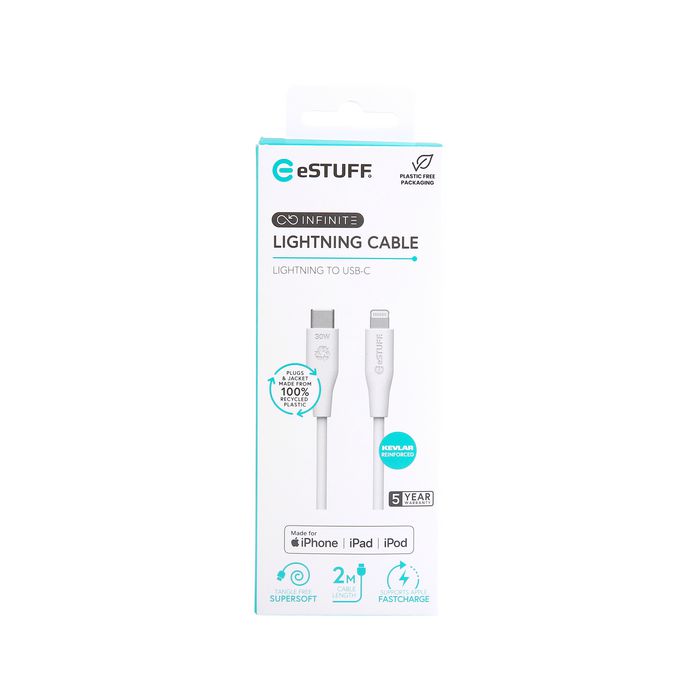 eSTUFF Câble USB-C vers Lightning INFINITE (GRS) 2 m Blanc eSTUFF Câble USB-C vers Lightning INFINITE (GRS) 2 m Blanc