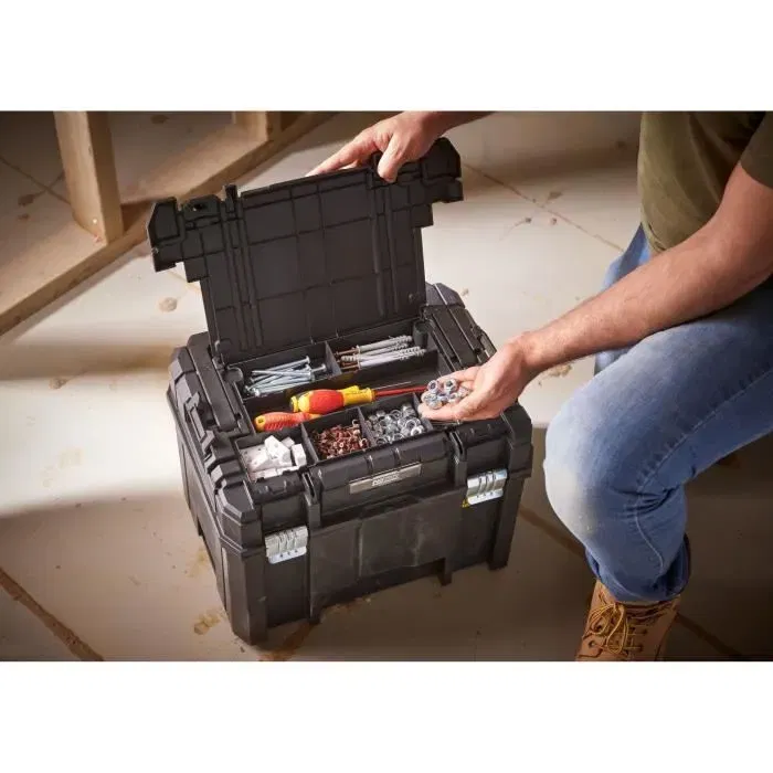Stanley FMST1-75796 Coffre de rangement modulaire Pro-Stack 23 L, capacité 30 kg, avec organisateur intégré et poignée ergonomique