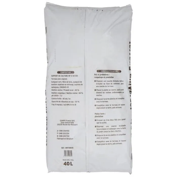 Terreau Universel pour Plantes de Jardin et d'Intérieur, Composition avec Compost Végétal et Tourbe, 40 Litres
