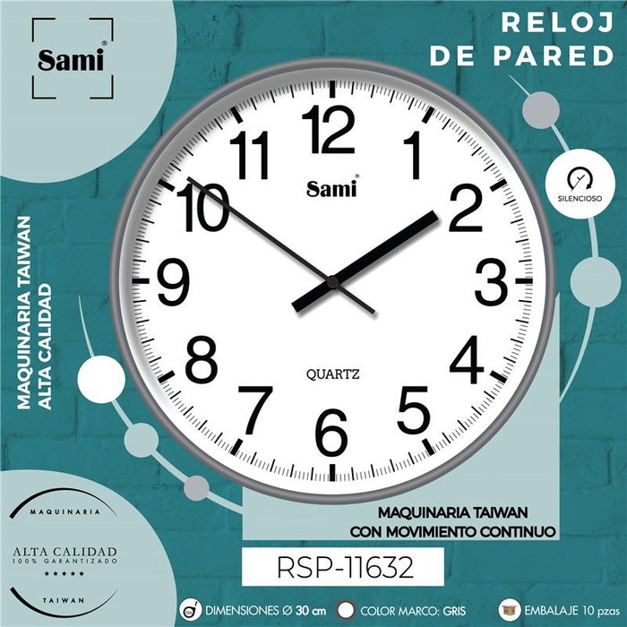 SAMI Horloge Murale HQ Taiwan Red 30cm Gris Mat
