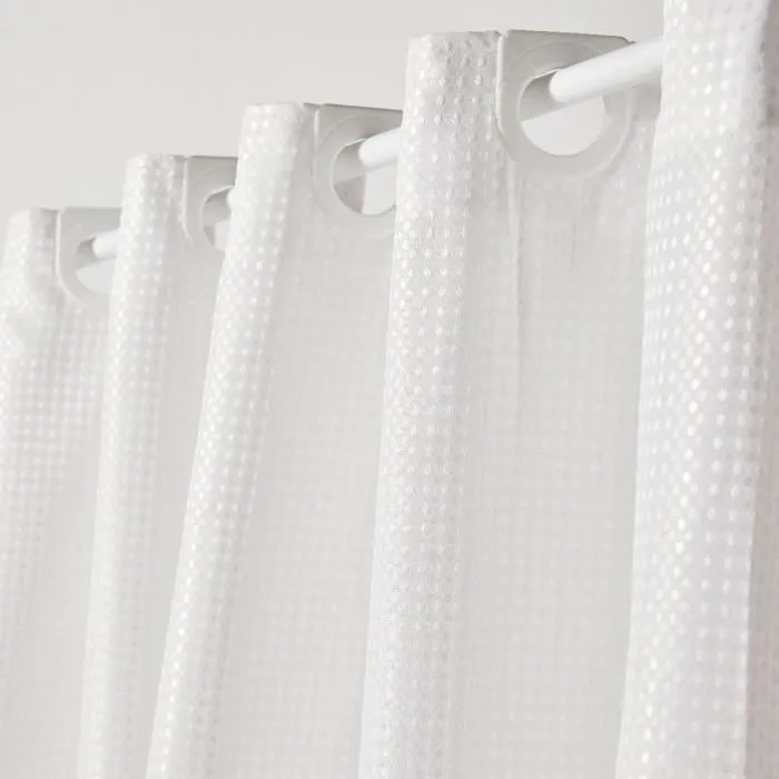 Today UTILITY - Rideau de douche gauffré blanc en polyester, 180 x 200 cm avec 12 crochets clipsables, tissu jacquard