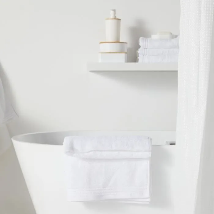 Today UTILITY - Rideau de douche gauffré blanc en polyester, 180 x 200 cm avec 12 crochets clipsables, tissu jacquard