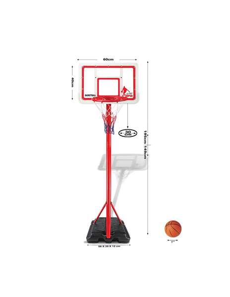 Ociotrends - Panier de basket sur pied réglable, tablier 60x40 cm, hauteur de 1,49 à 1,95 m