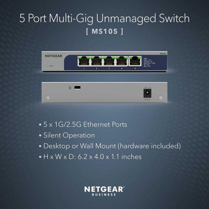 Netgear MS305 - Commutateur Ethernet 5 ports 2.5G Multi-Gigabit Fanless - PoE++ - Sans gestion - Support Jumbo Frames et montage mural