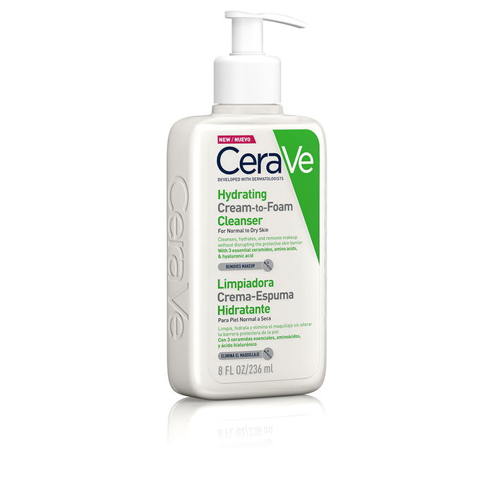 Cerave Nettoyant Hydratant Crème-Mousse pour Peaux Normales à Sèches, Nettoie et Hydrate, 236 ml