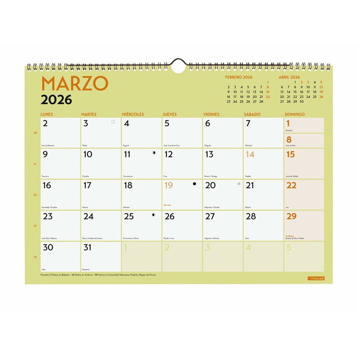 calendrier mural Finocam Multicouleur A3 Papier calendrier mural Finocam Multicouleur A3 Papier