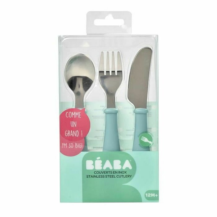Béaba Set de 3 couverts d'apprentissage en inox Bleu Béaba Set de 3 couverts d'apprentissage en inox Bleu