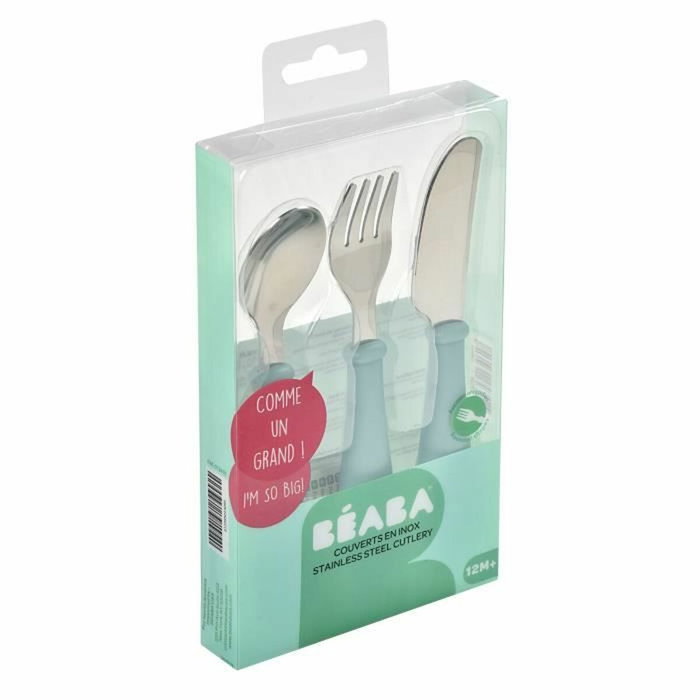 Béaba Set de 3 couverts d'apprentissage en inox Bleu Béaba Set de 3 couverts d'apprentissage en inox Bleu