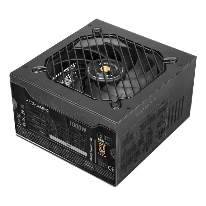 Mars Gaming Mpb1000Sim Alimentation PC 1000W ATX 3.1 80+ Gold Full Modulaire Silencieuse Mars Gaming Mpb1000Sim Alimentation PC 1000W ATX 3.1 80+ Gold Full Modulaire Silencieuse