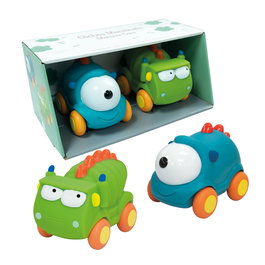 Tachan - Set de 2 voitures monstres bleu et vert - Jouets en caoutchouc souple à roues libres pour bébé à partir de 1 an