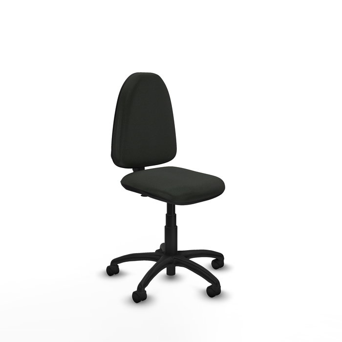 Chaise de bureau Aýna avec mécanisme de contact permanent de base, recouverte de tissu noir. Équipée d'une base en polyamide noir, sans accoudoirs et de roulettes en nylon de 50 mm. Chaise de bureau Aýna avec mécanisme de contact permanent de base, recouverte de tissu noir. Équipée d'une base en polyamide noir, sans accoudoirs et de roulettes en nylon de 50 mm.